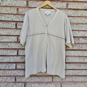Christopher & Banks Button-Down Light Tan Knit Top - Size 2X